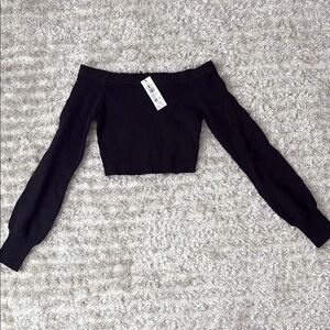 Garage Black Ribbed Long Sleeve Crop Top